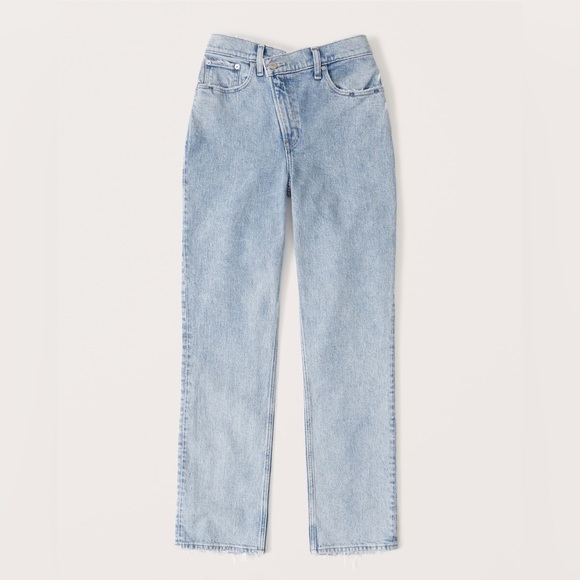 Abercrombie jeans Curve Love Ultra High Rise 90s Straight denim light crisscross - Picture 1 of 9